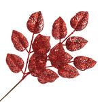 22" Rose 22" Red Glitter Leaves Pick