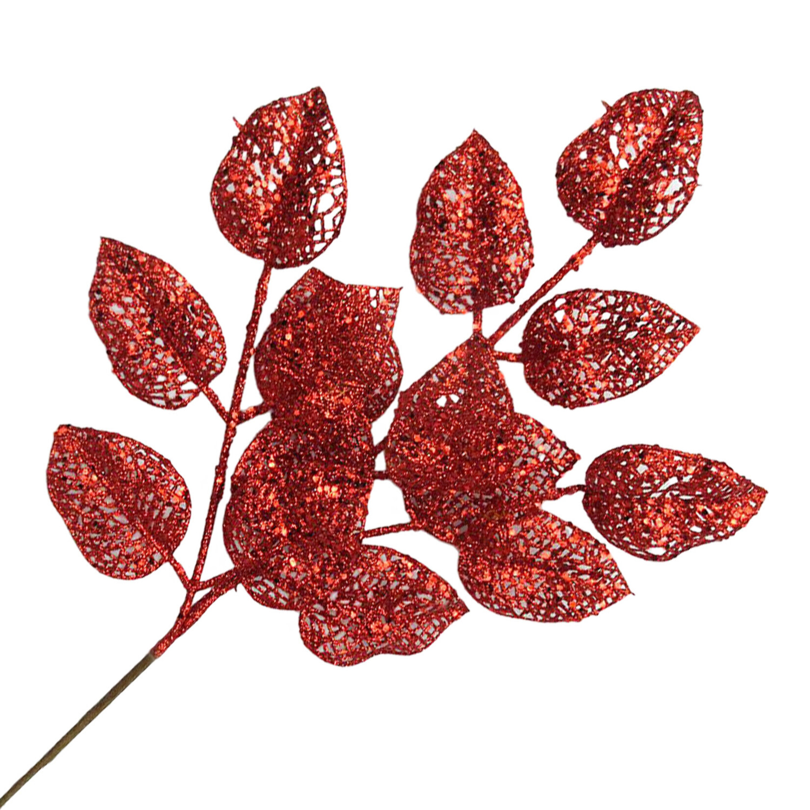 22" Rose 22" Red Glitter Leaves Pick
