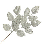 22" Rose Leaves White/Silver Glitter Pick