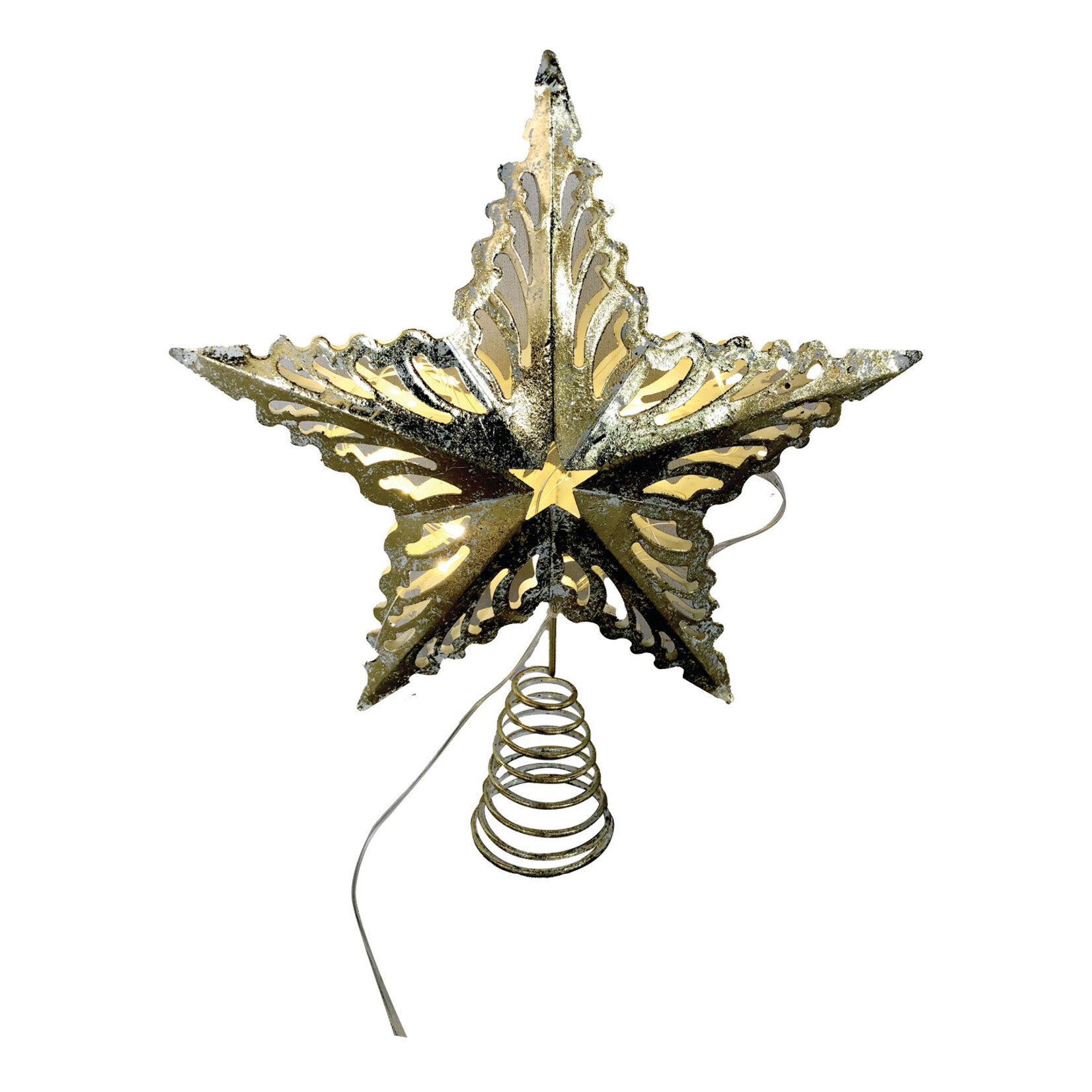 11" Tree Top Star Gold Metal w/LED Lights