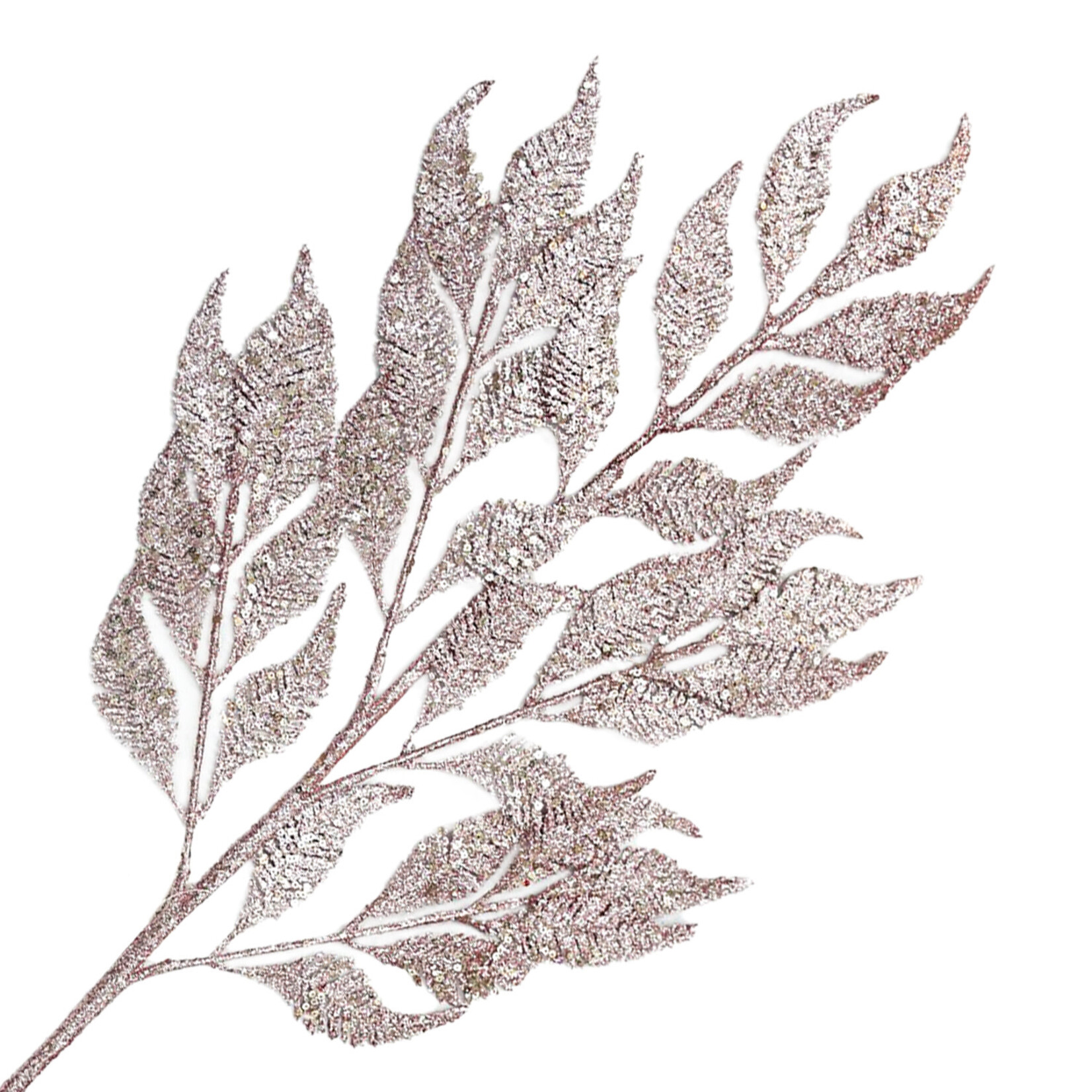 34" Rose Pink Glitter Feather Leaves Pick