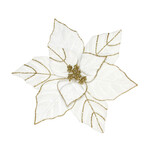 White Poinsettia 9.5" Velvet W/Gold Glitter & Clip