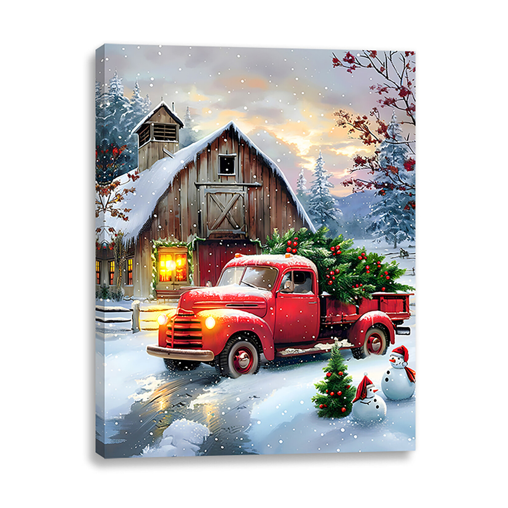 12"X16" Canvas Light Up Truck Barn Scene 3PC LED
