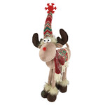 15" Plush Reindeer Standing w/Snowflake Santa Hat Red/Green