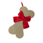 Stocking 14" Light Brown/Red Curly Faux Fur w/Velvet Bow Dog Bone Design