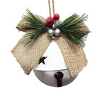 4"X3.5"X8" Jingle Bell White w/Burlap Bow & Berries
