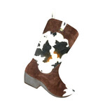 Stocking 18.5" Brown Faux Fur & Corduroy, Cowboy Boot Design
