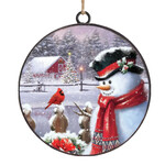 4" Orn Metal Disc Snowman & Cardinal