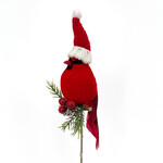 Bird Red Cardinal 13.5" w/Santa Hat on Pick