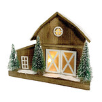 Wooden Nat. Barn 17.5"x6"x14" w/LED Lights Snow & Trees