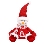 17" Plush Snowman Sitting w/Sweater, Scarf, Mittens, Santa Hat, Tree