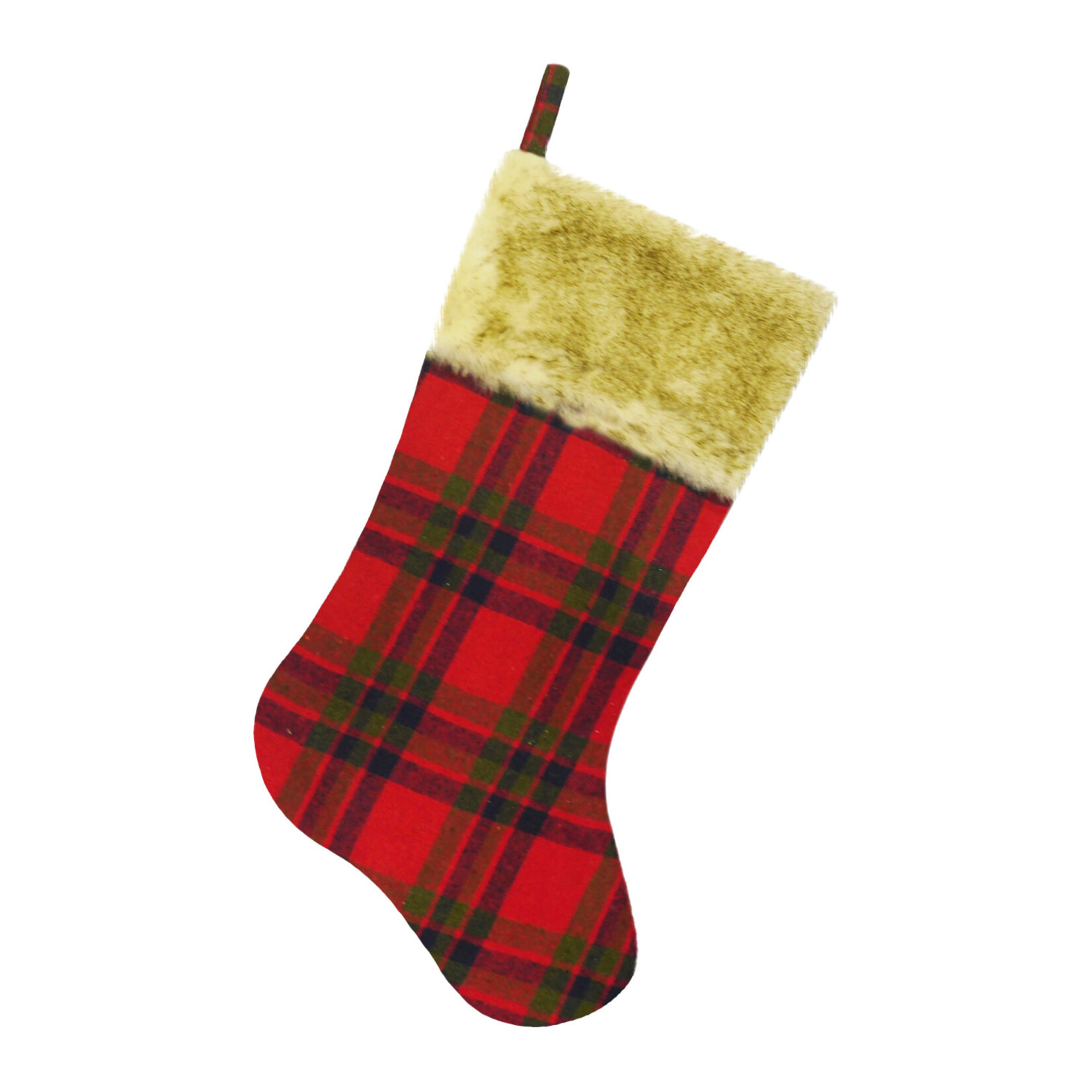 Stocking 20.5" Red/Green Plaid w/Faux Fur Cuff