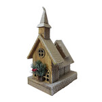 Wooden Nat. house 15" Snow LED Lights 3AA Battery w/Timer
