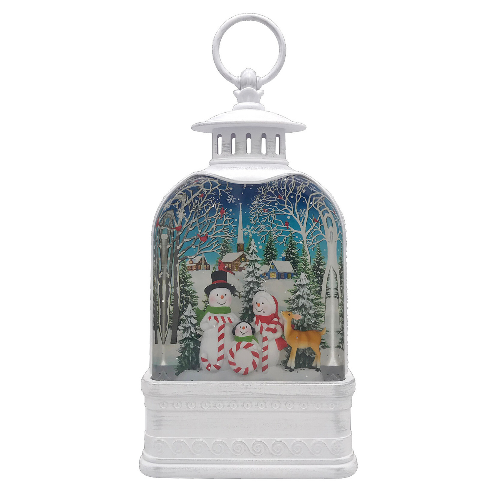 Water Lantern Auto Spinner with Snowman & Joy Candy Cane in Swirl Glitter