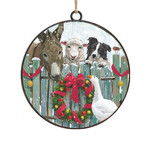 4" Orn Metal Disc Farm Animals Donkey, Sheep, Border Collie & Goose