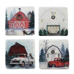 Christmas Barn Coasters set of 4