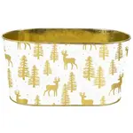 Gold/ White Metal Christmas Reindeer Pot  w/Liner Oval Pot  (FITS 2-4"POTS)