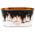 Black/ Gold Metal "MERRY CHRISTMAS" w/Liner Oval Pot  (FITS 2-4"POTS)