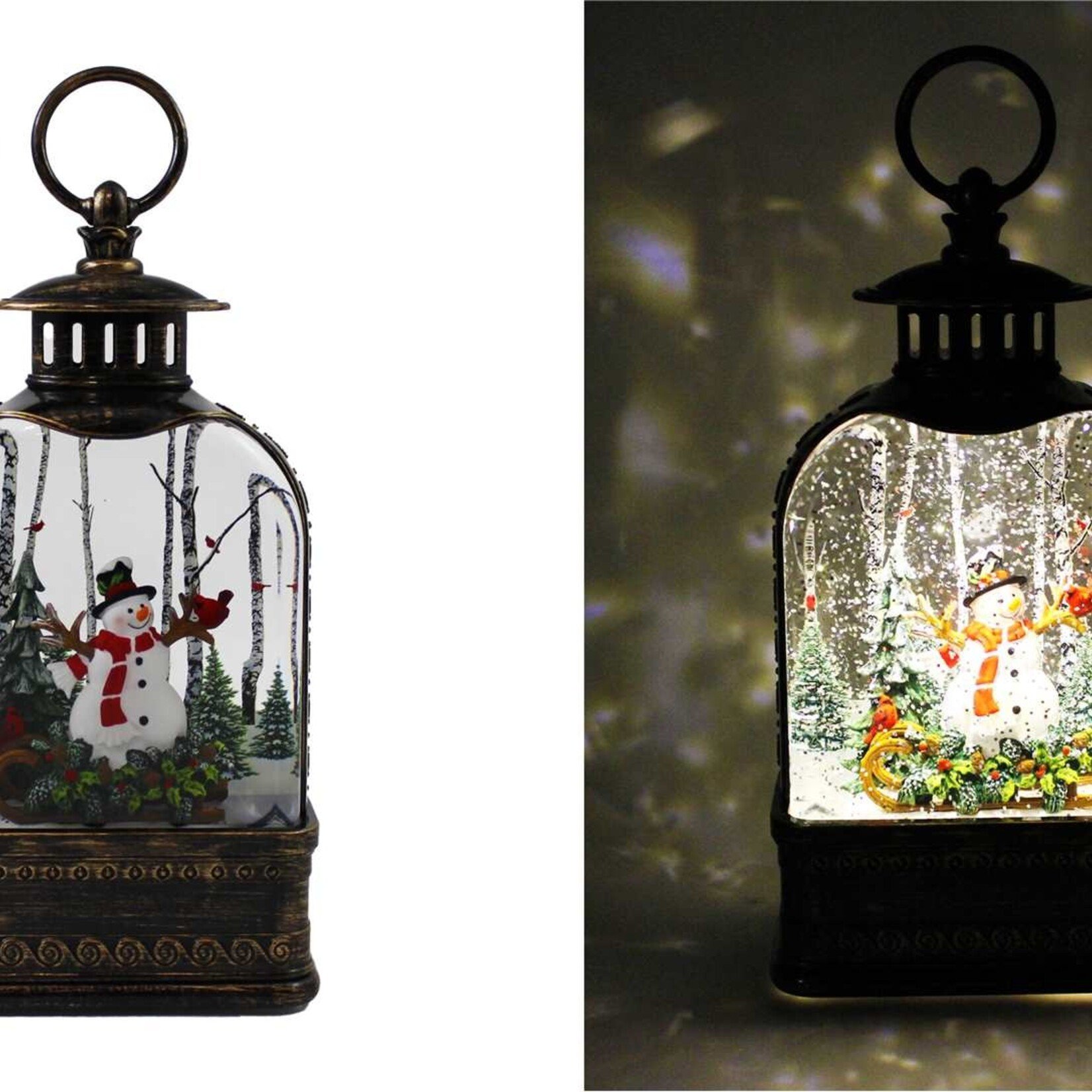 LED Timer w/Spinning water Snowman Lantern