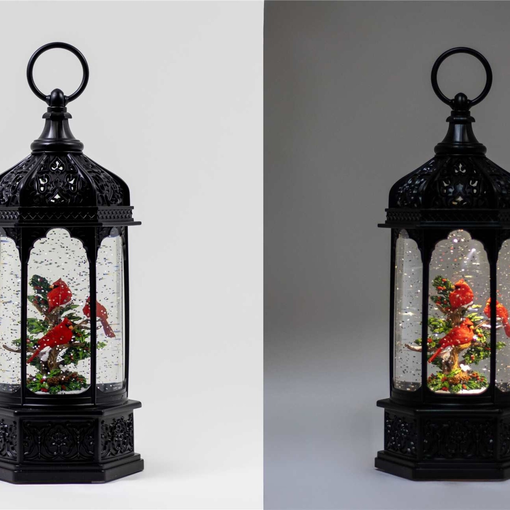 LED Black Cardinal Lantern  w/Timer