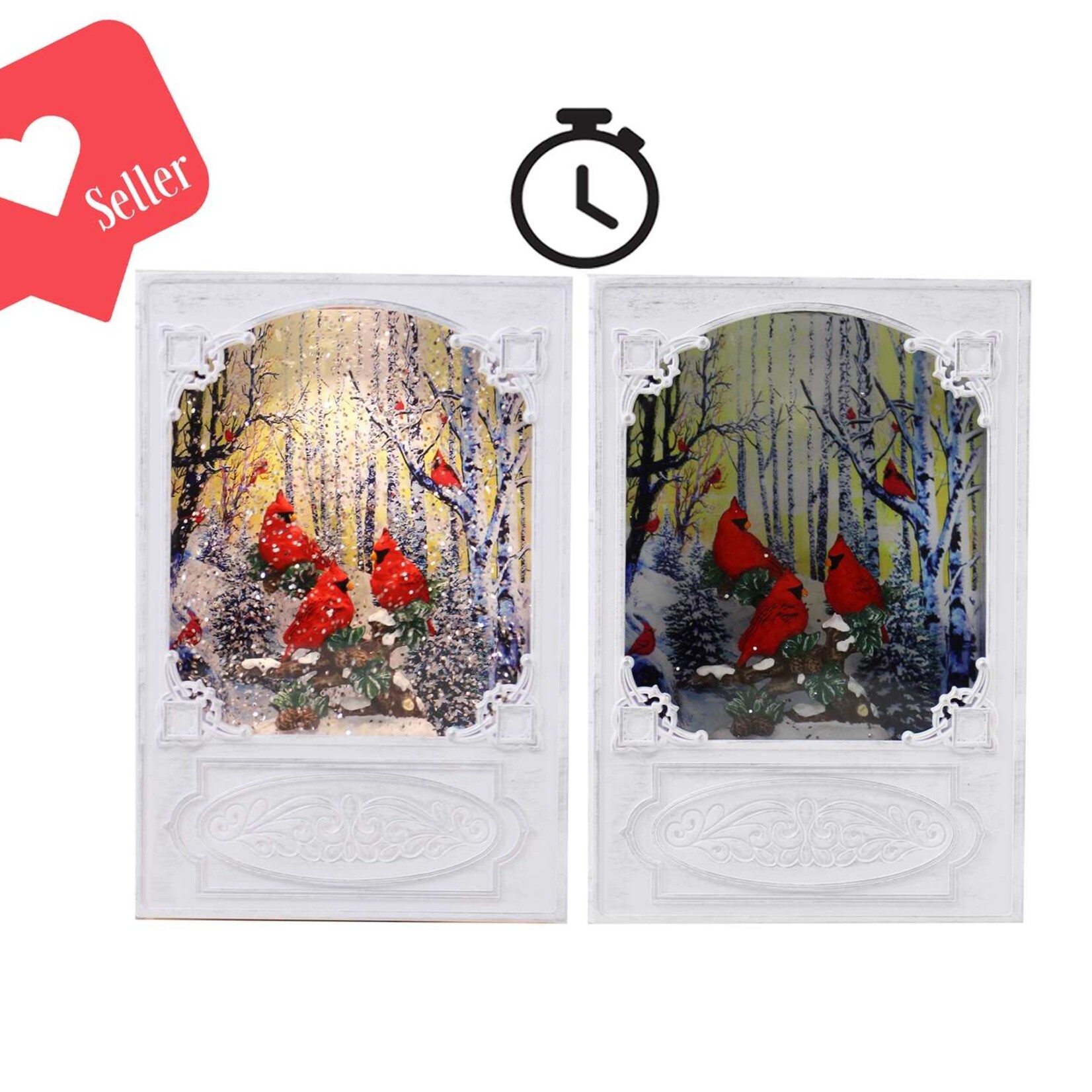 LED Timer/ Water Spinning Book w/Cardinals