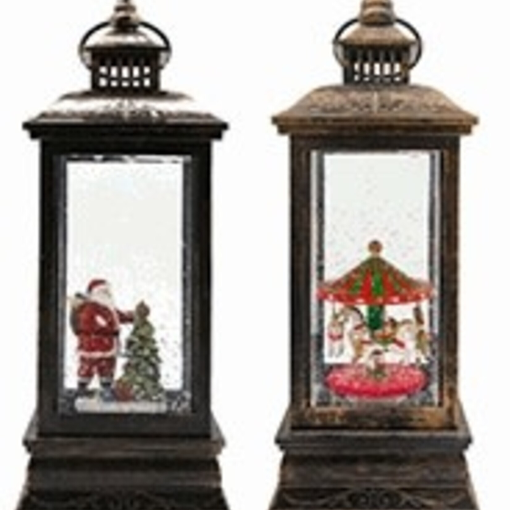Lantern, Light-up, Water Globe DÉCOR 27.5CM, 2 ASST: CHRISTMAS TREE, CAROUSEL