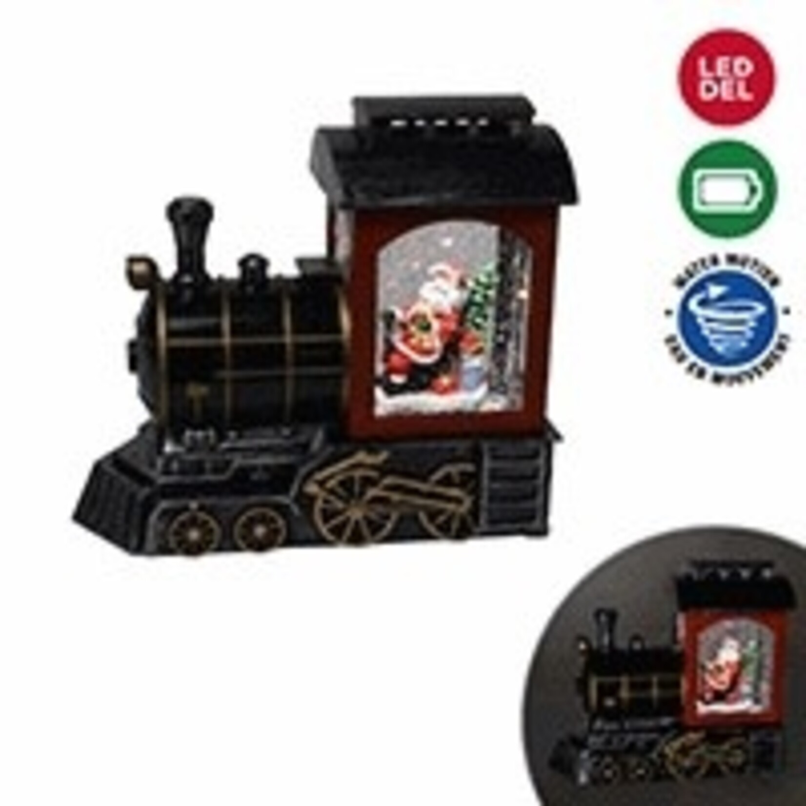 Water Globe w/Santa Train & Swirling Glitter  LED, 21.8CM