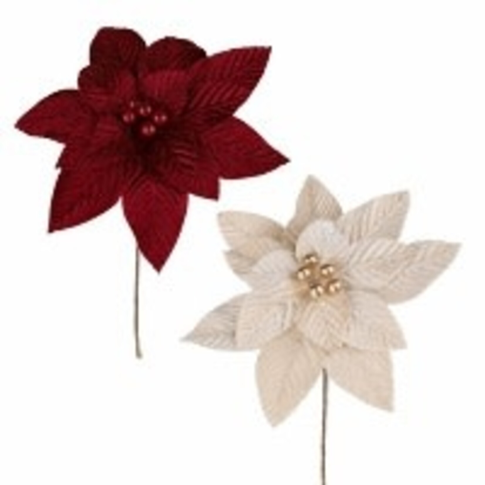 Poinsettia Pick 2 Asst.  BURGUNDY, IVORY