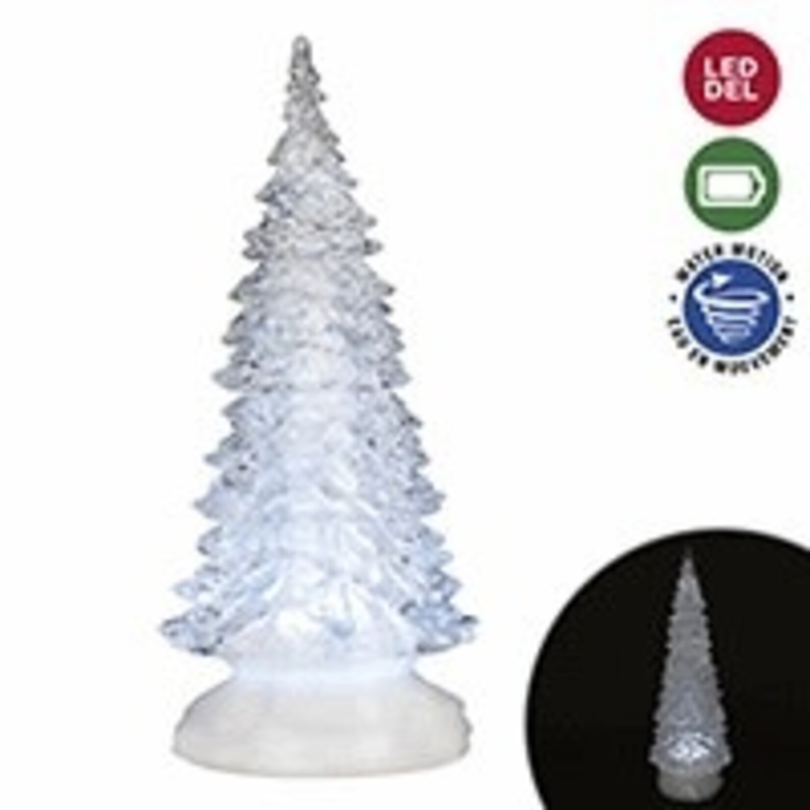 Light-up LED Tree w/Spinning Water 27CM, CLEAR/PURE WHITE