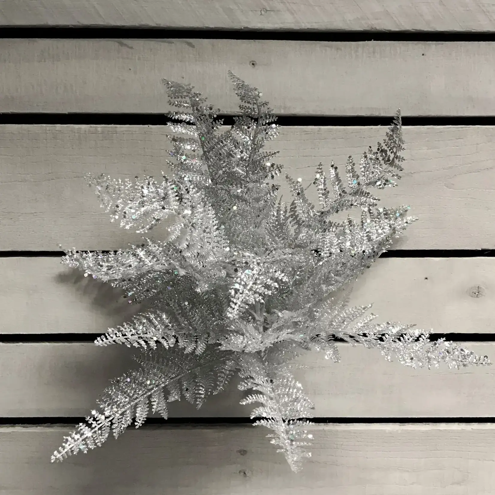 16" Silver Glitter Lace Fern Bush