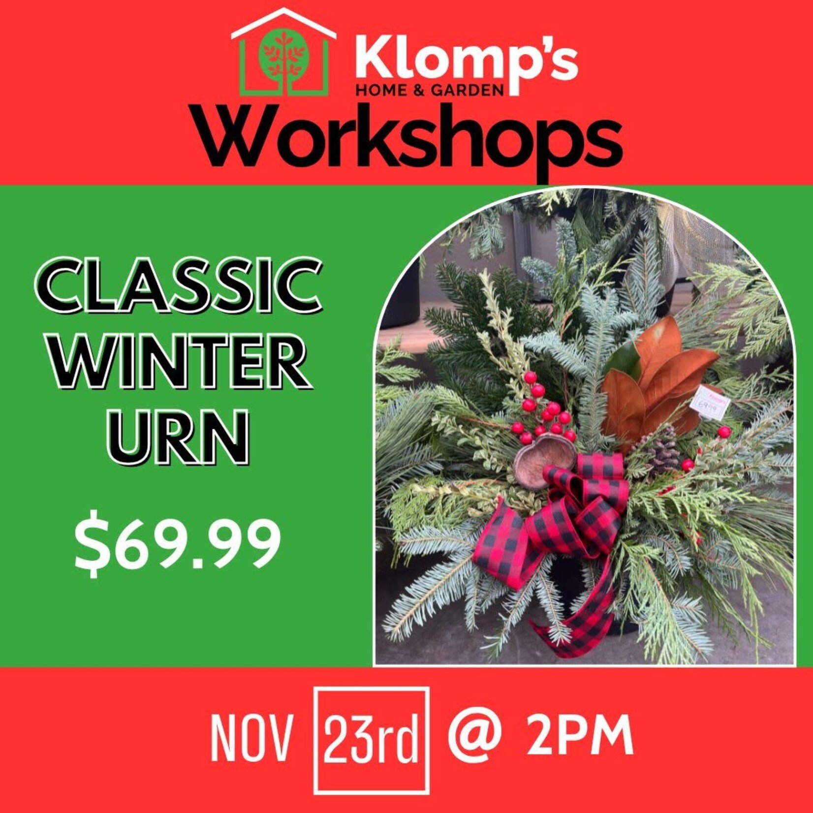 November 23rd, 2025 | 2pm | Sunday | Classic Winter Urn Workshop