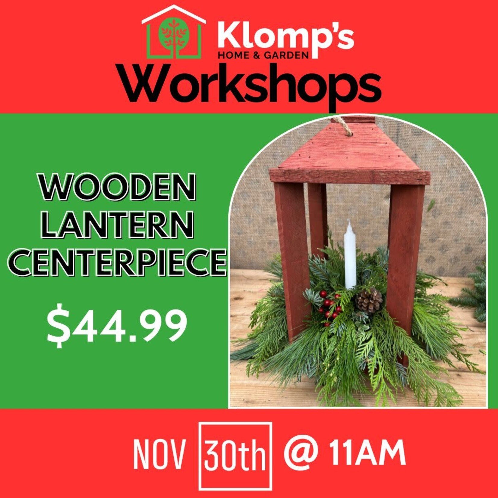 November 30th, 2025 | 11am | Sunday | Wooden Lantern Centerpiece Workshop