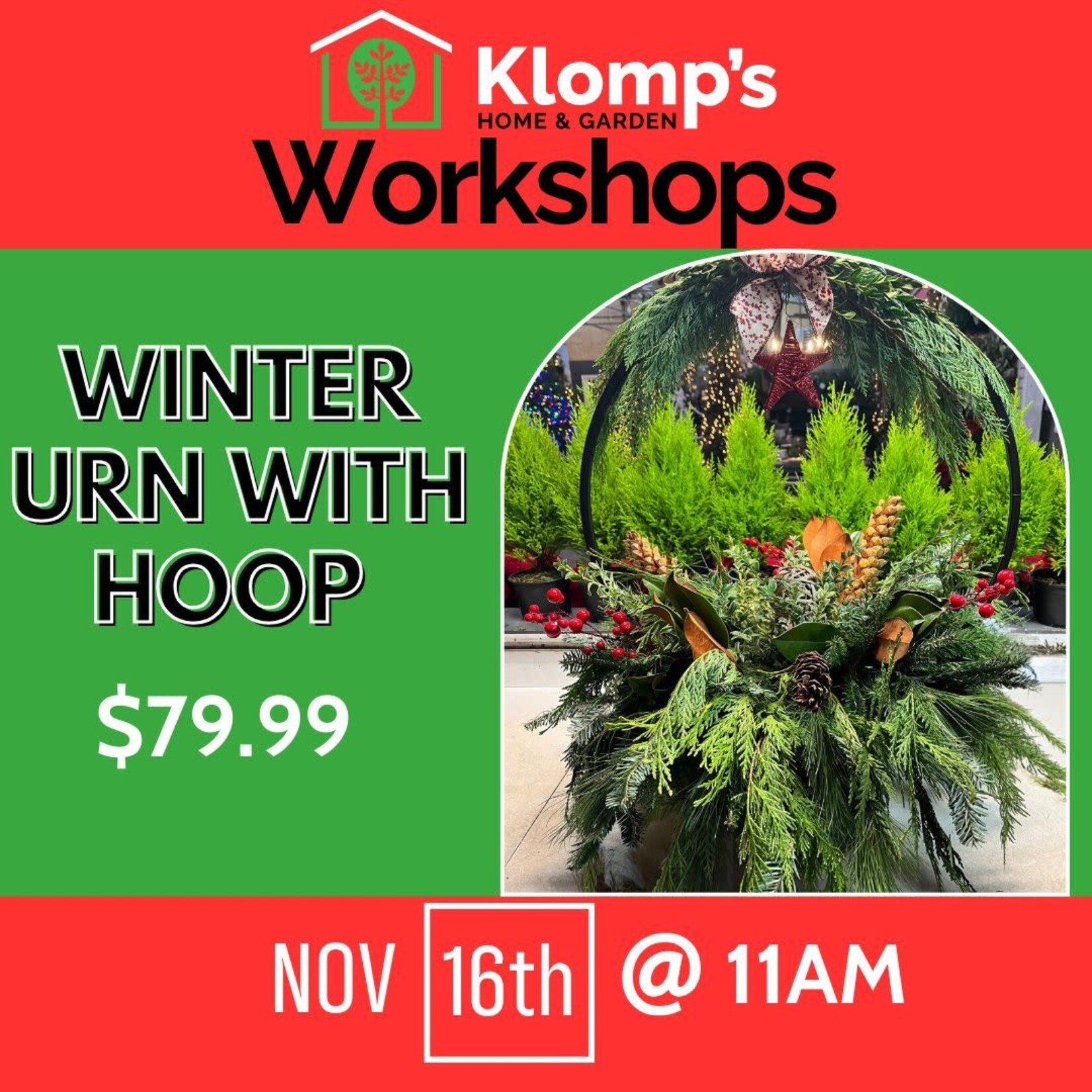 November 16th, 2025 | 11am | Sunday | Winter Urn with Hoop Workshop