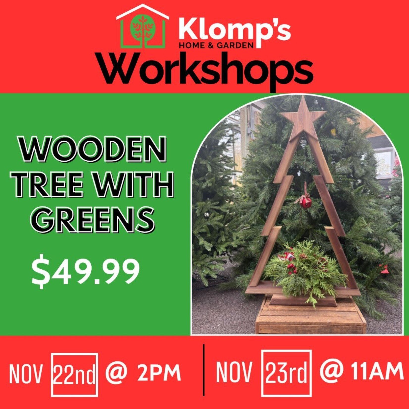 November 23rd, 2025 | 11am | Sunday | Wooden Tree with Greens Workshop