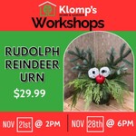 November 28th, 2025 | 6pm | Friday | Rudolph Reindeer Urn Kids Workshop