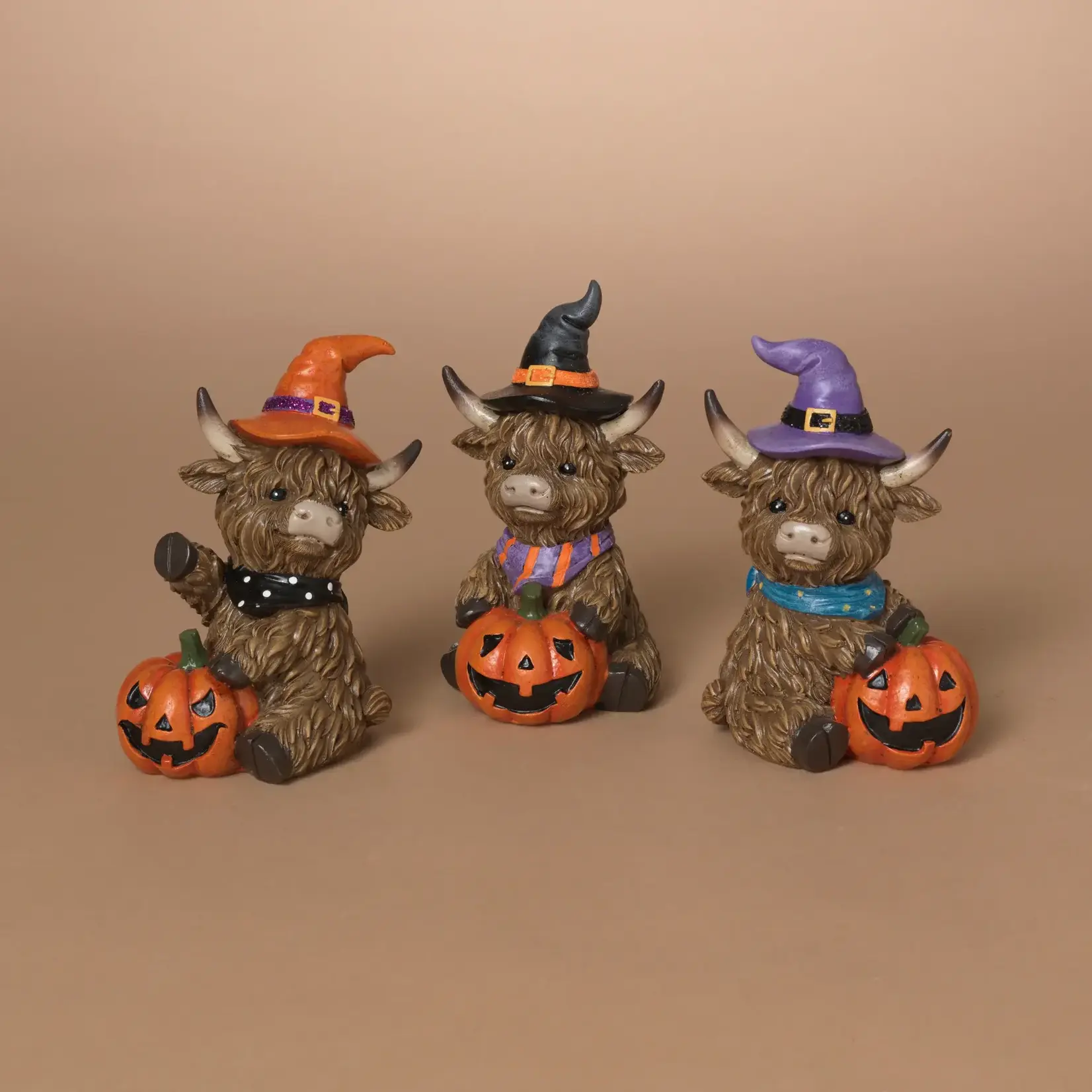 5.5"  Halloween Witch Highland Cow - 3 Asst.