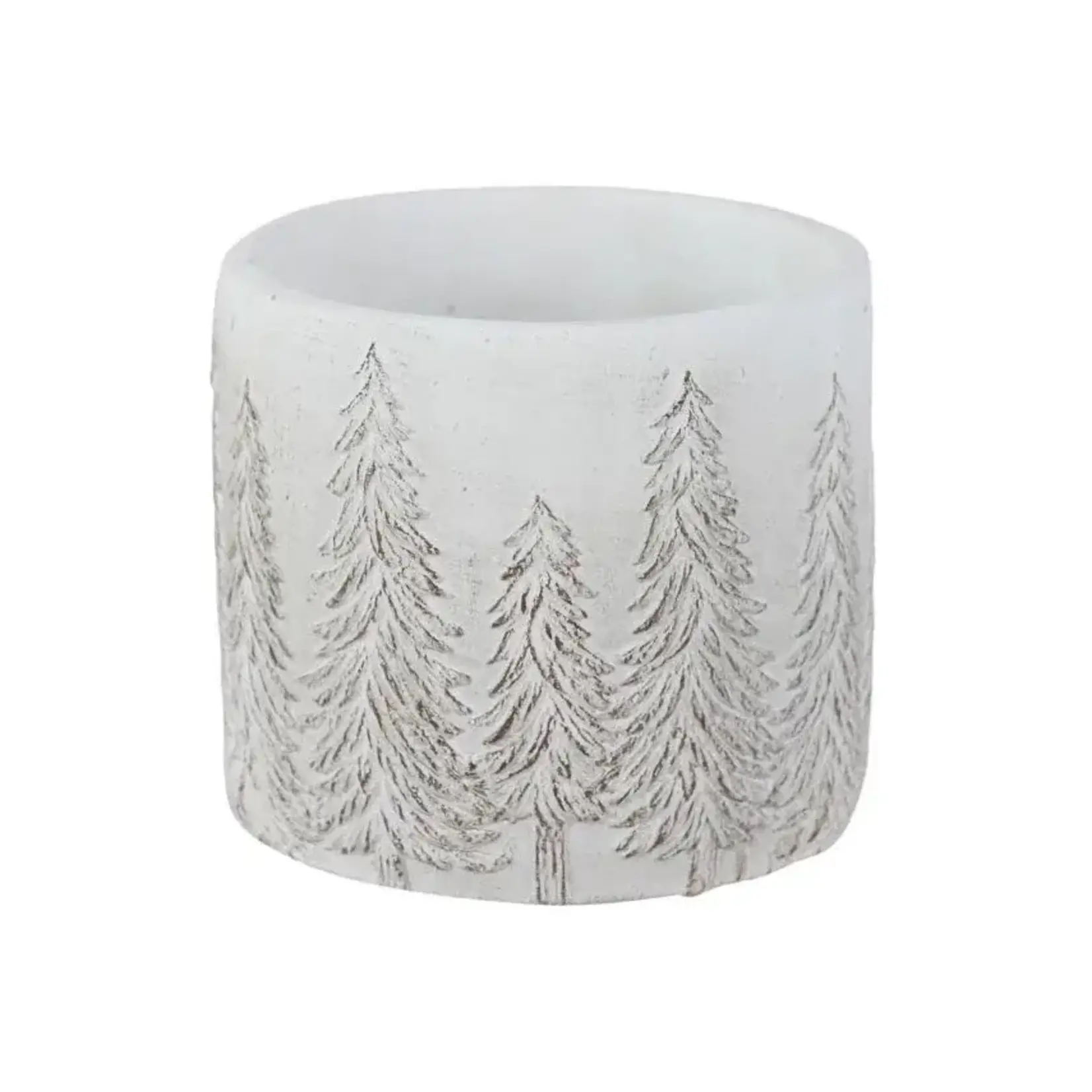 5.5" Cement Round White Planter w/Tree