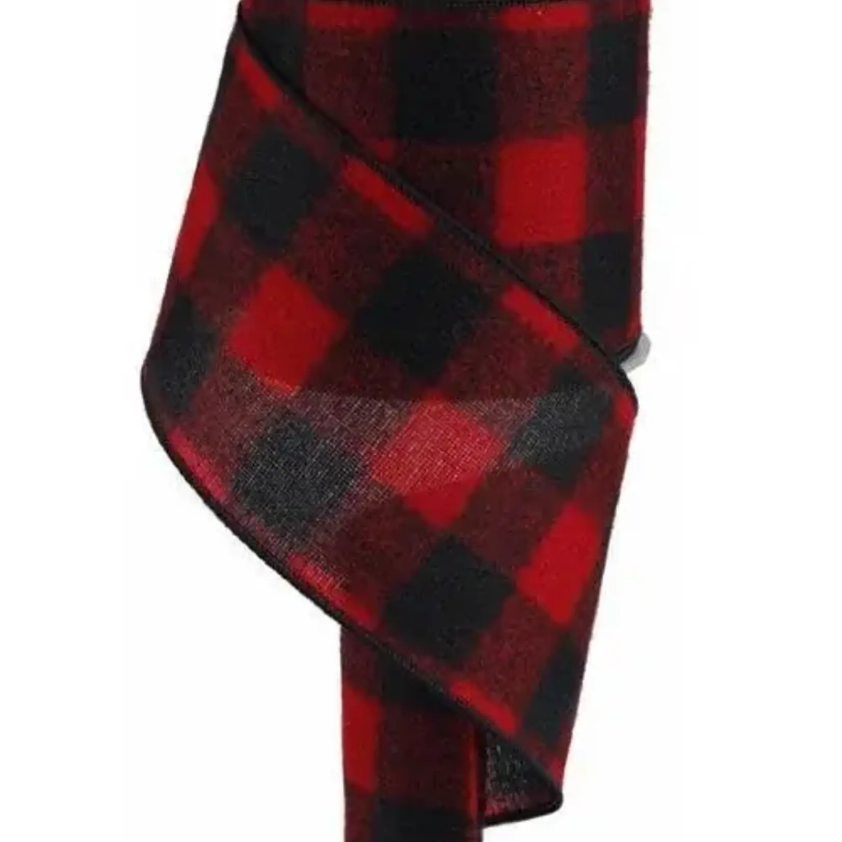 4"X10YD Fuzzy Red/Black Large Check Wired Ribbon
