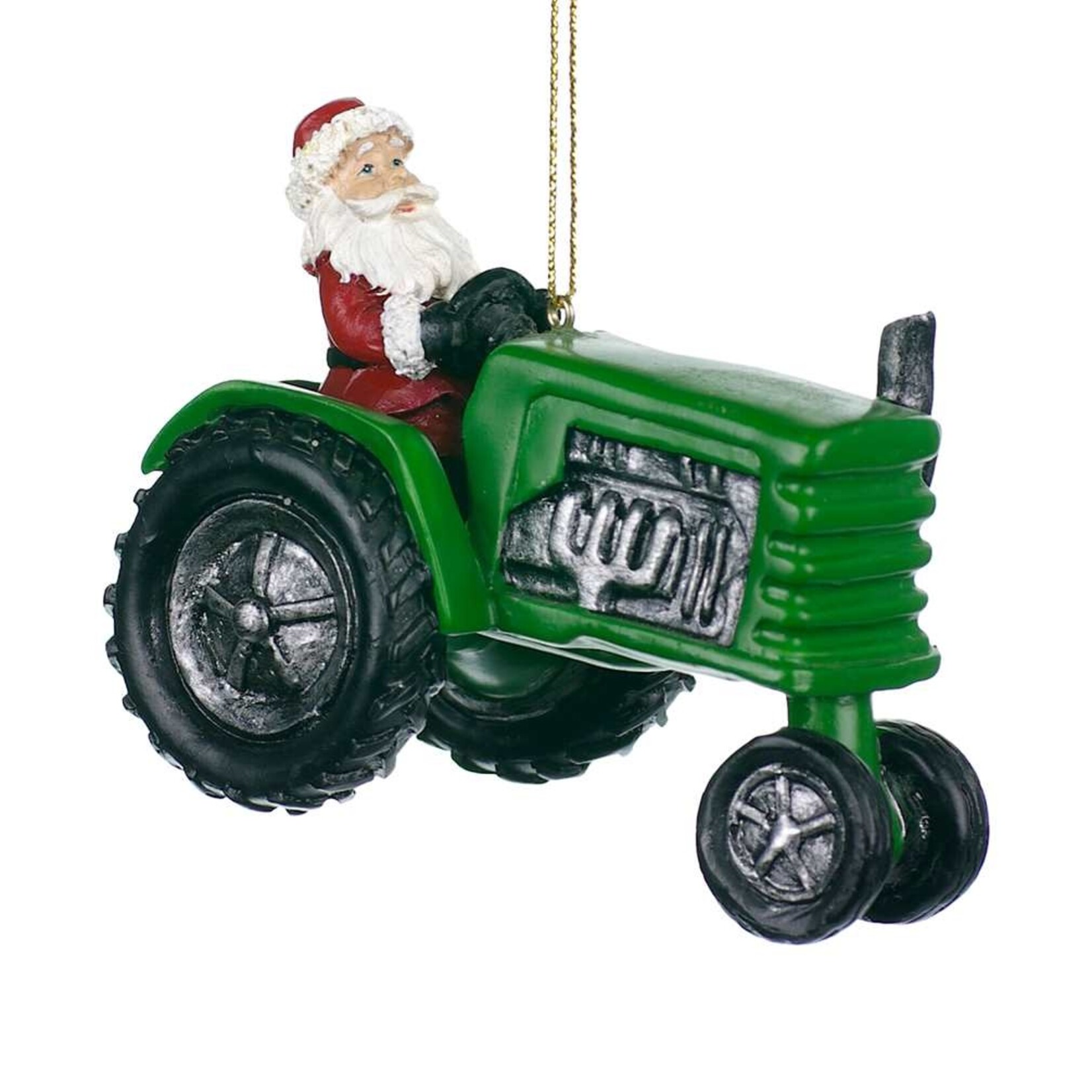 3.5" Santa Green Tractor Ornament