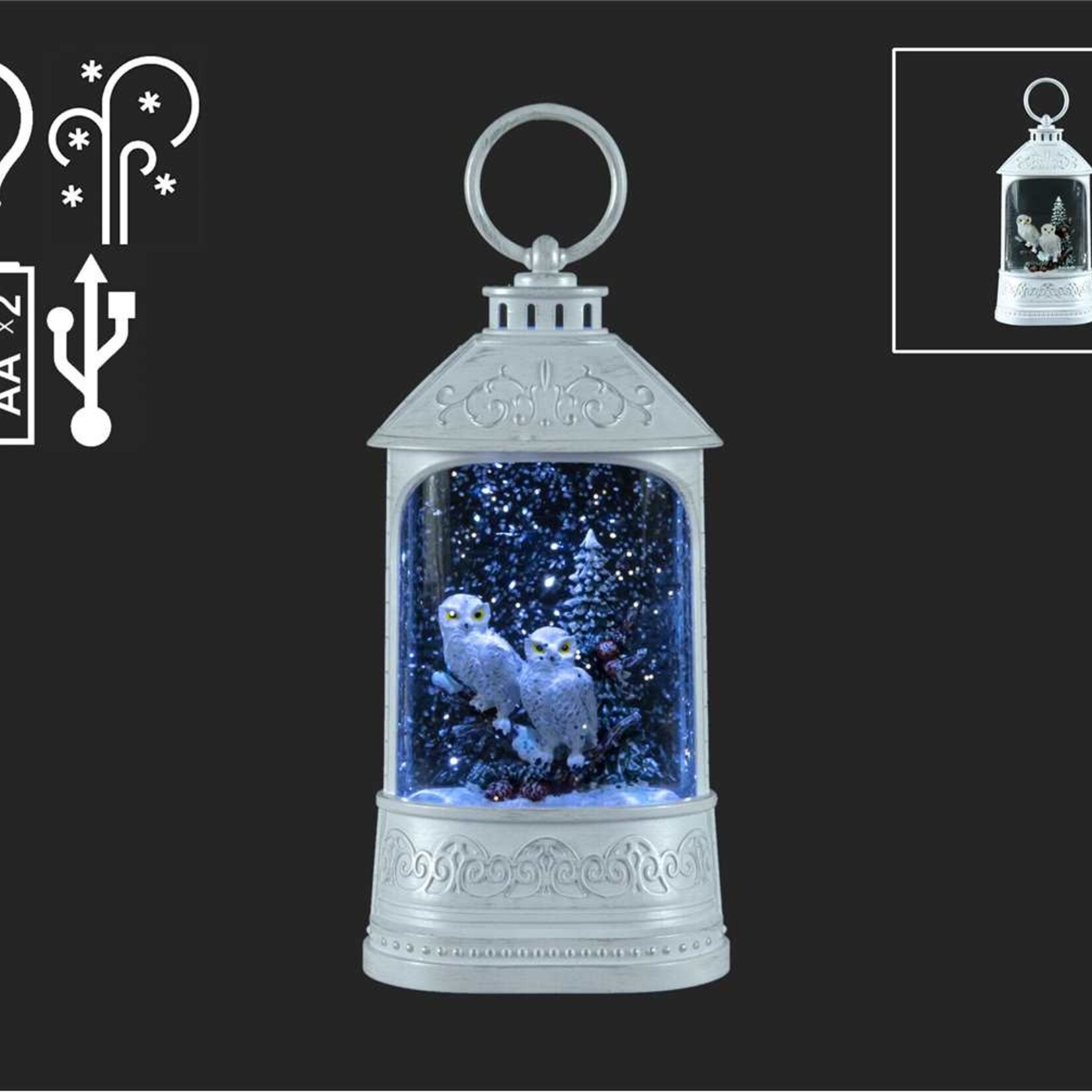8.5" LED WHT LANTERN SGLOBE W/OWLS