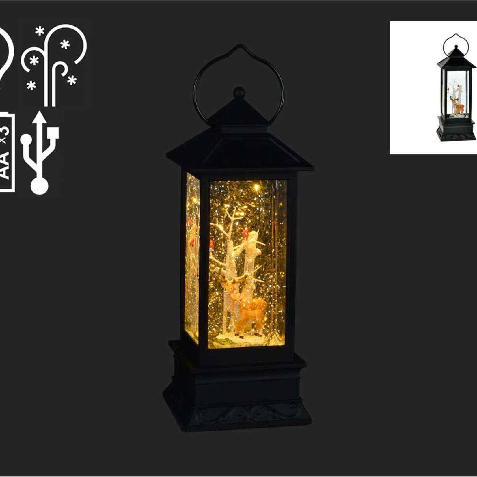 Christmas Lantern W/DEER BLACK LED 11''
