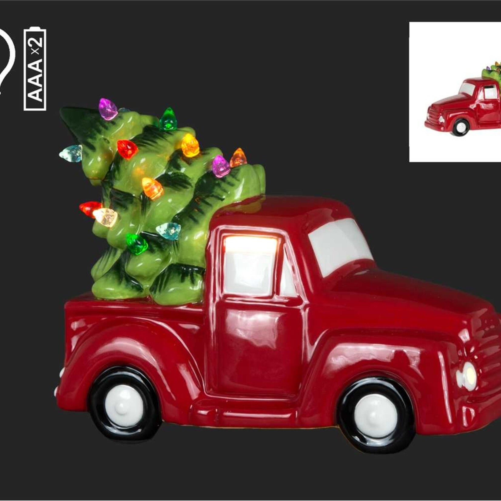 7" LED Red Truck w/Christmas Tree