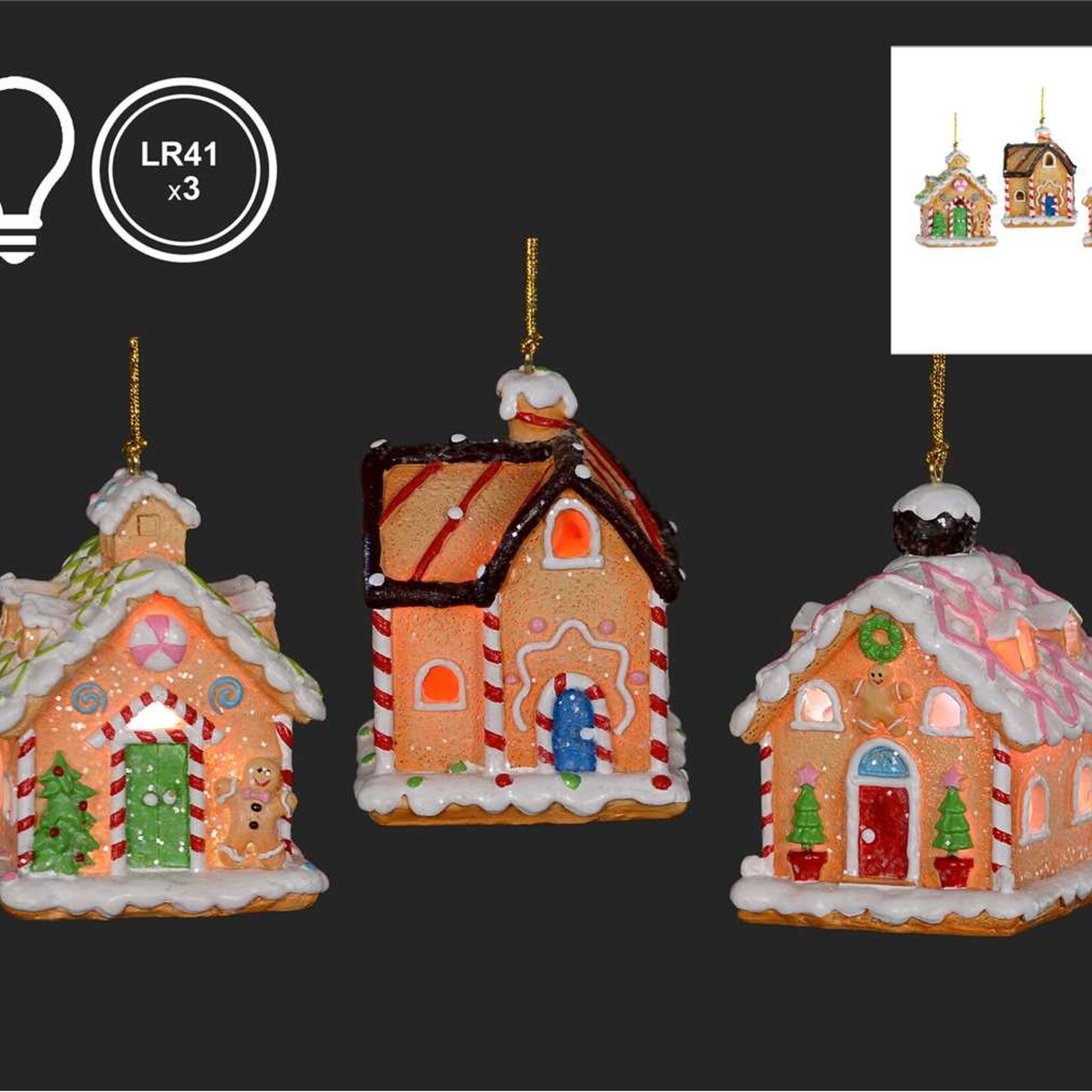 3/A 3" LED Gingerbread House Ornament