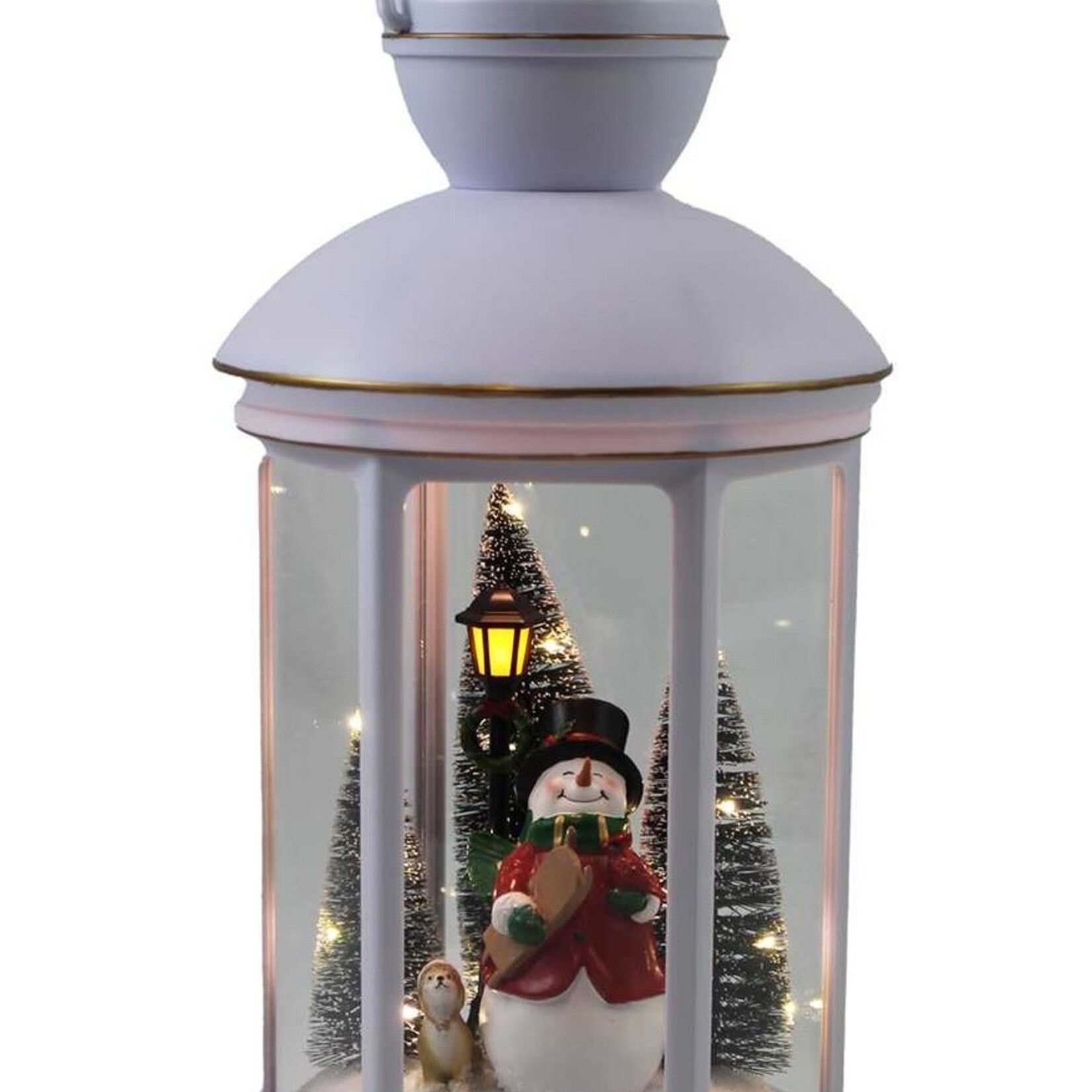 Round White Lantern w/Snowman Scene