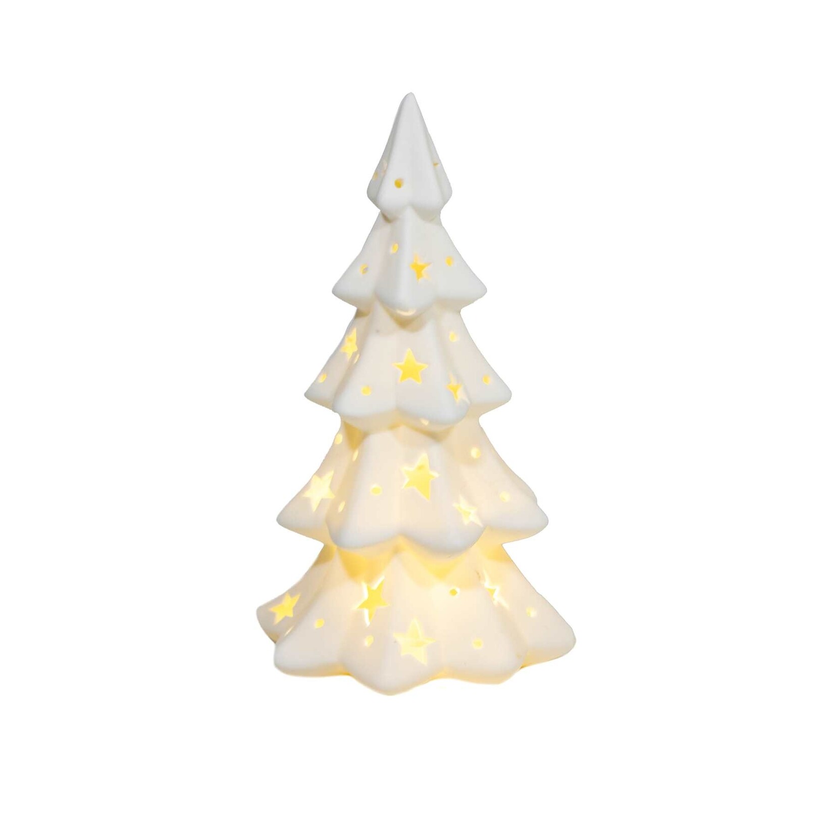 Med.  Porcelain White Tree w/Stars LED