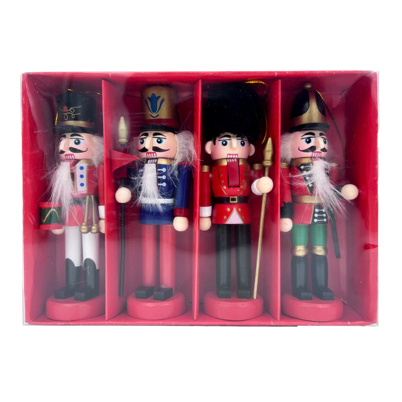 NUTCRACKER WOODEN STANDING 5" RED/ BLUE/BLACK/MULTI SET OF 4