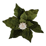 POINSETTIA HEAD GREEN 9" VELVET W/ DIAMOND CENTER & CLIP
