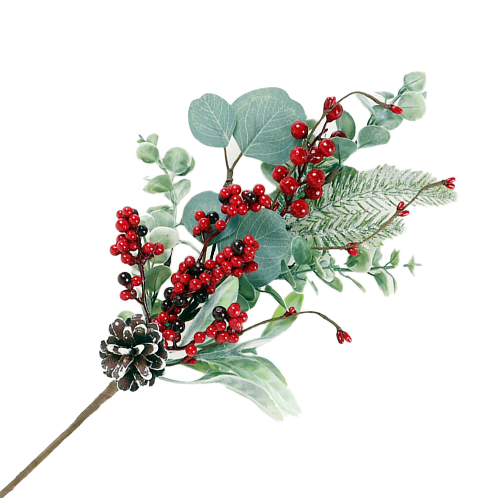 SPRAY GRN PINE 18" RED BERRIES W/ CONES & EUCALYPTUS