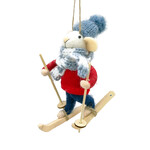 ORN WOOL MOUSE RED/BLUE 6" SKIING WEARING SKI ATTIRE & A BEANIE