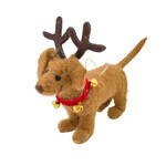 ORN WOOL DOG BROWN 4" W/ ANTLERS & A BELL COLLAR